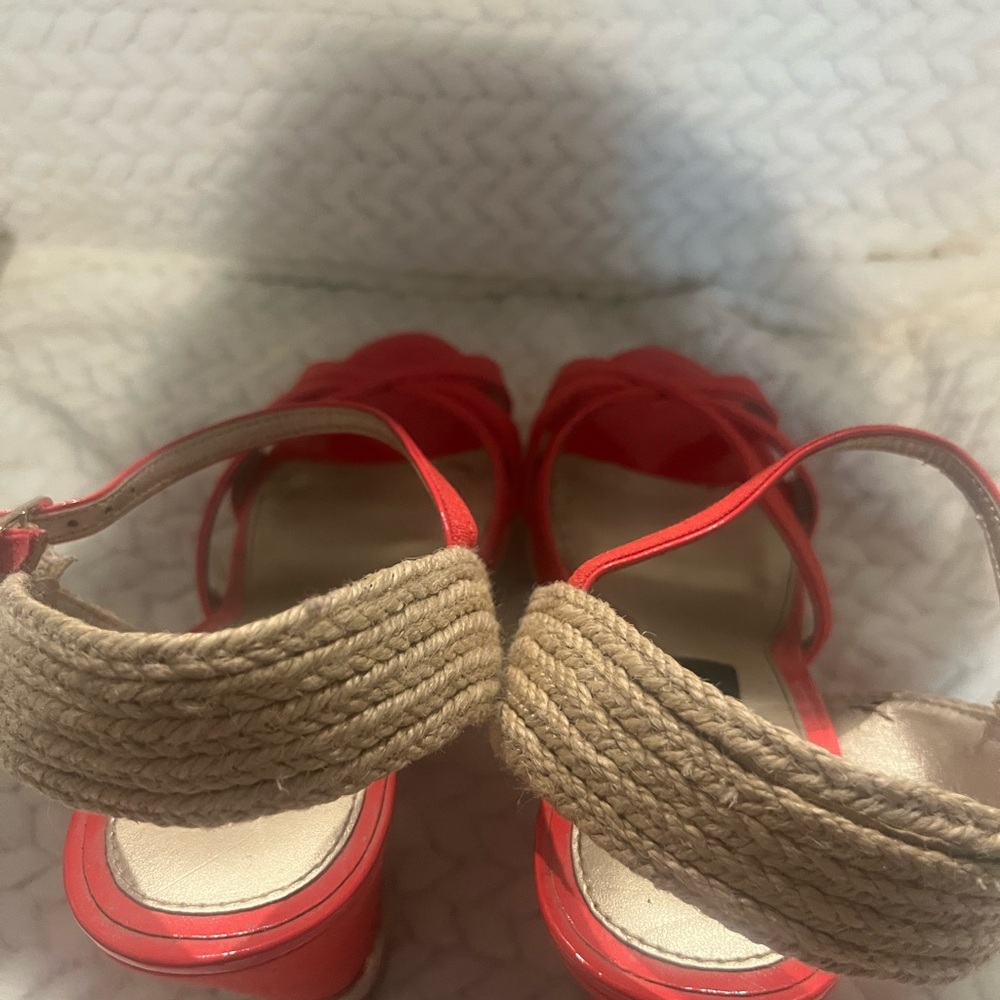 White House Black Market Vibrant Red Wedge Sandals - Picture 5 of 11